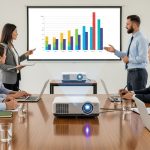 Business team using a projector during a corporate meeting presentation