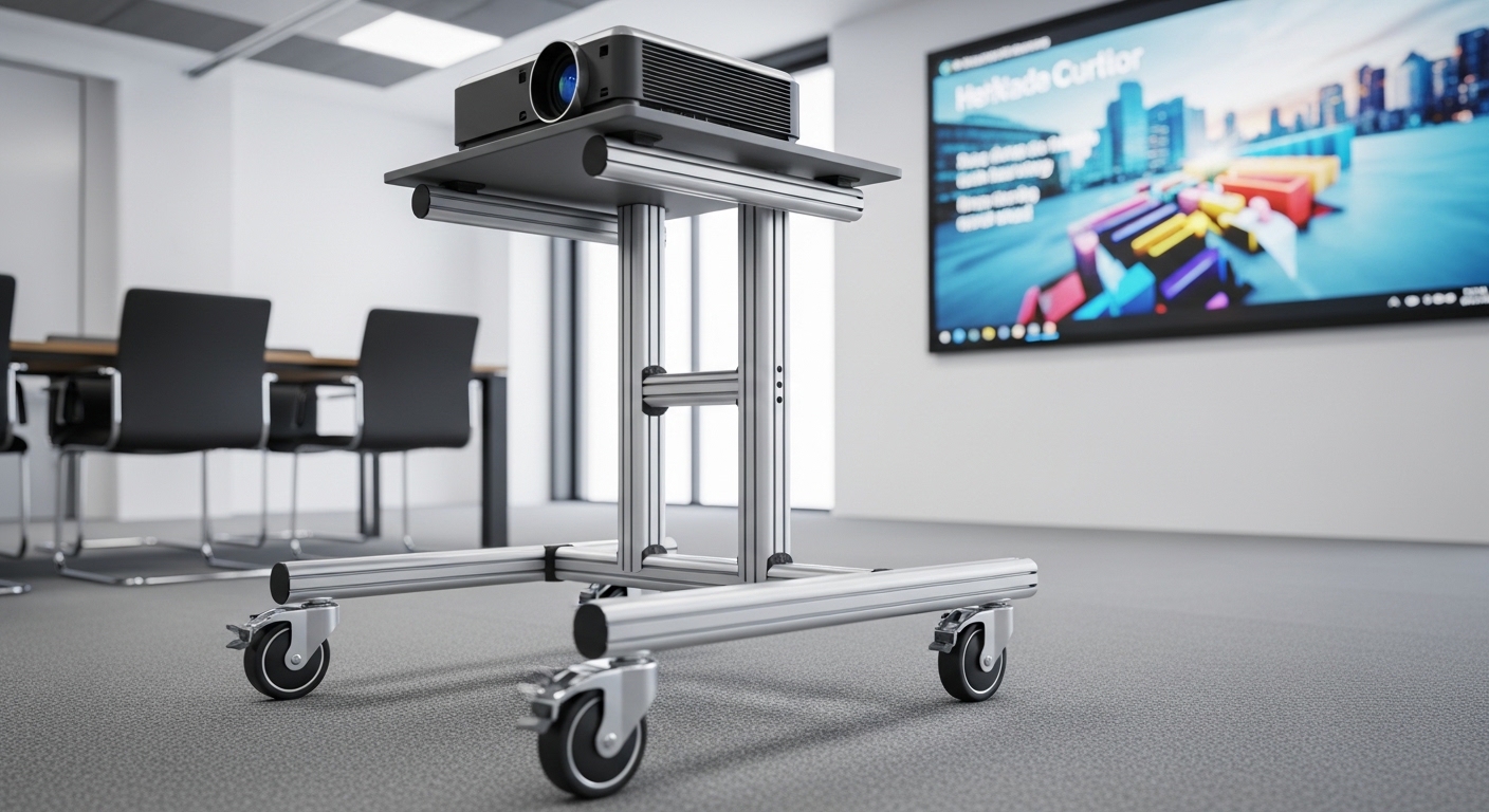 Heavy-duty steel projector stand supporting large projector