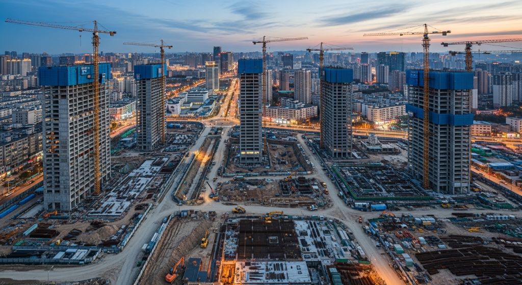 Aerial view of urban construction and development in a growing emerging market city