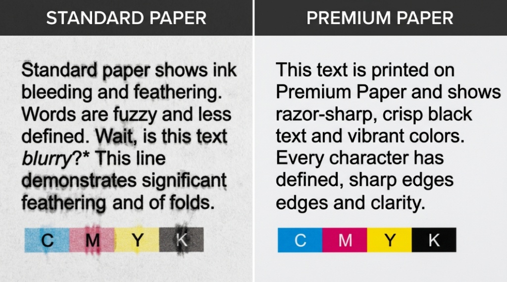 A person holding a printed business report with sharp text and vibrant color graphics in an office.