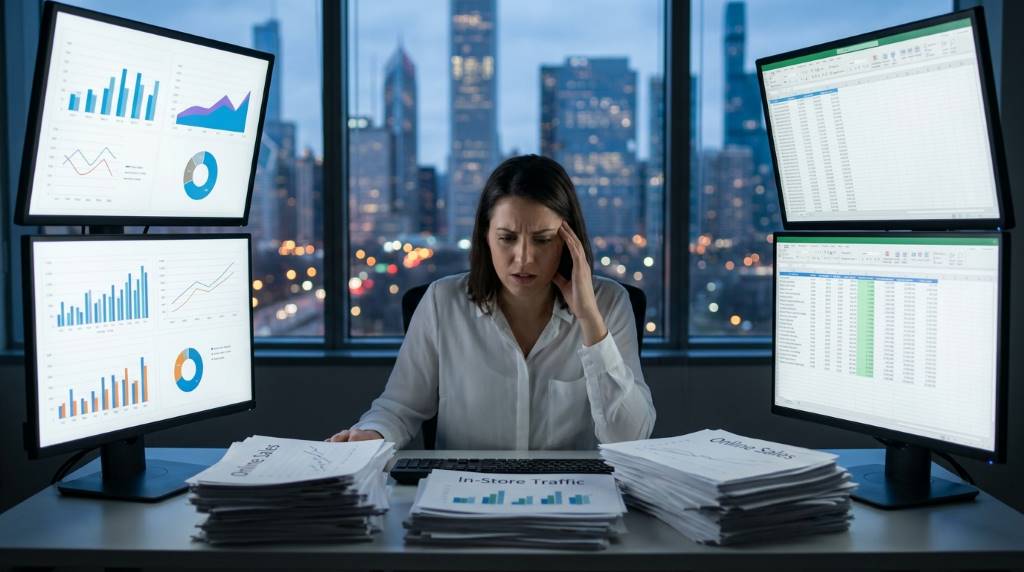 Retailer analyzing customer purchase data in Chicago IL