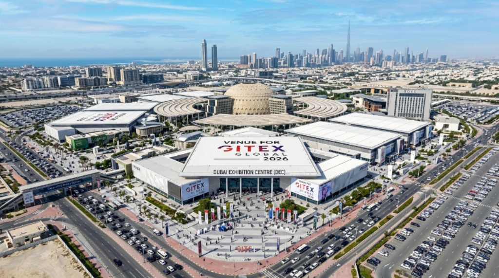 Aerial view of Expo City Dubai Exhibition Centre, venue for GITEX Global 2026 in December