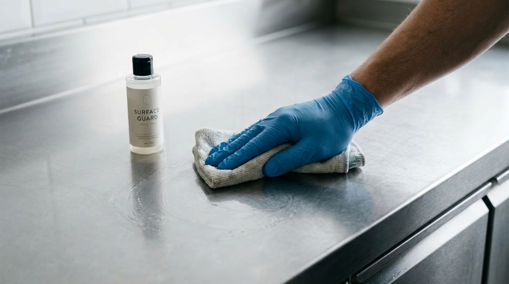 Cleaning sticky residue from a kitchen countertop