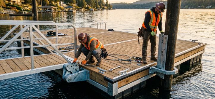 Discover how expert floating dock builders minimize sway, roll, and drift using heavy-duty anchors, flexible couplers, and strategic layout design.
