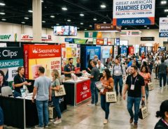 Visitors exploring franchise brand booths at the Great American Franchise Expo in Dallas, Texas, in October 2026