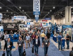 Attendees walking through the exhibit hall at the Las Vegas Convention Center during a groundwater industry show