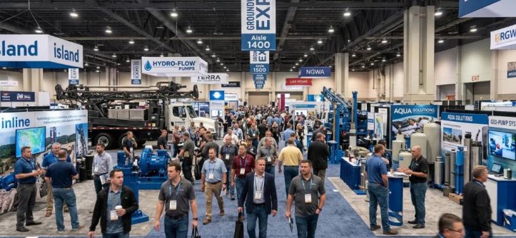 Attendees walking through the exhibit hall at the Las Vegas Convention Center during a groundwater industry show