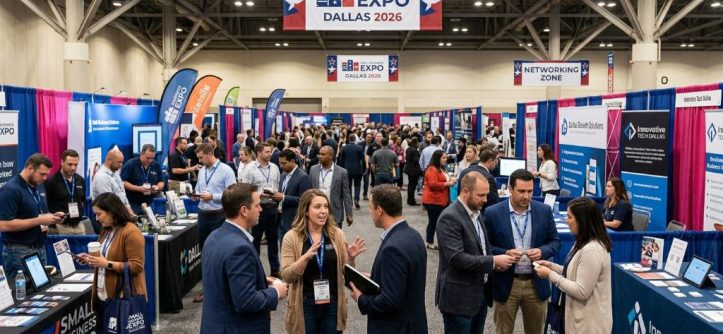 Crowd of small business owners networking at the Small Business Expo Dallas 2026 event floor